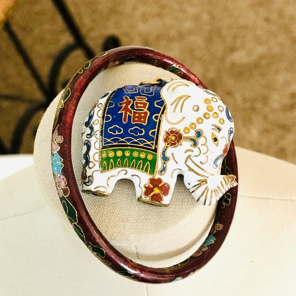 Vintage Cloisonne Elephant Pendant & Bangle - Picture 4 of 14